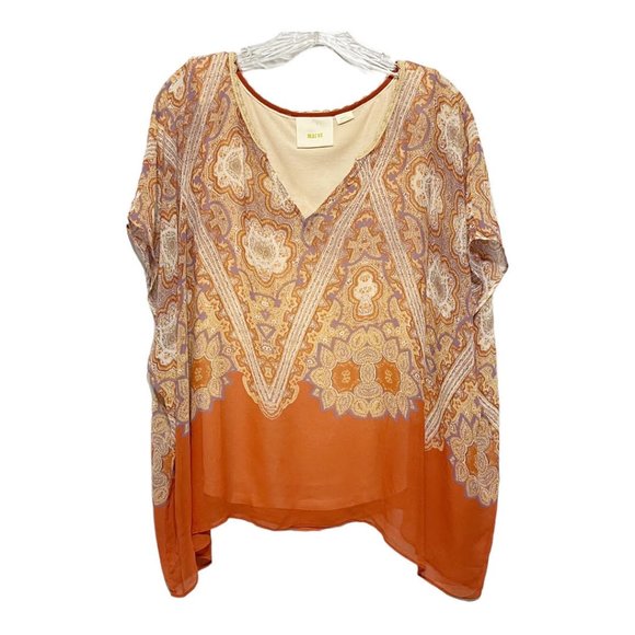 Maeve Anthropologie S Nalina Chiffon Popover Drape Blouse With Inner Tank Liner - Picture 2 of 5